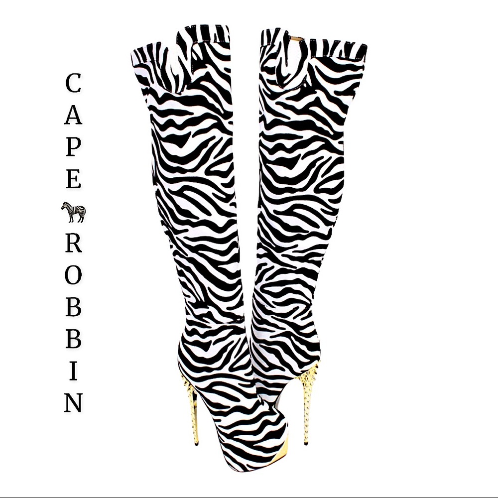 Cape Robbin~Stacey Zebra Print Spiky Heel Boots 🦓